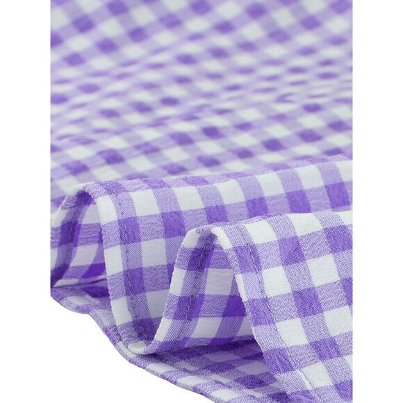 Summer Gingham Tops Square Neck Ruffle Cap Sleeve Blouses Purple - Picture 5 of 6